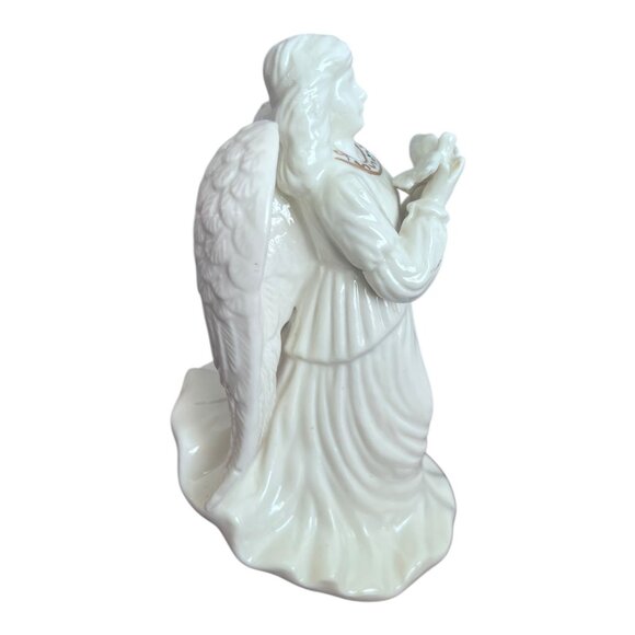 Vintage Porcelain Angel Holding Dove Statue Figurine 7" White Gold Accents - Picture 2 of 6